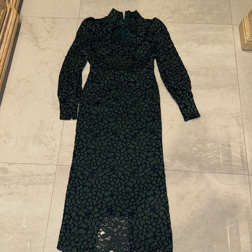 Elegant Black and Green Floral Dress